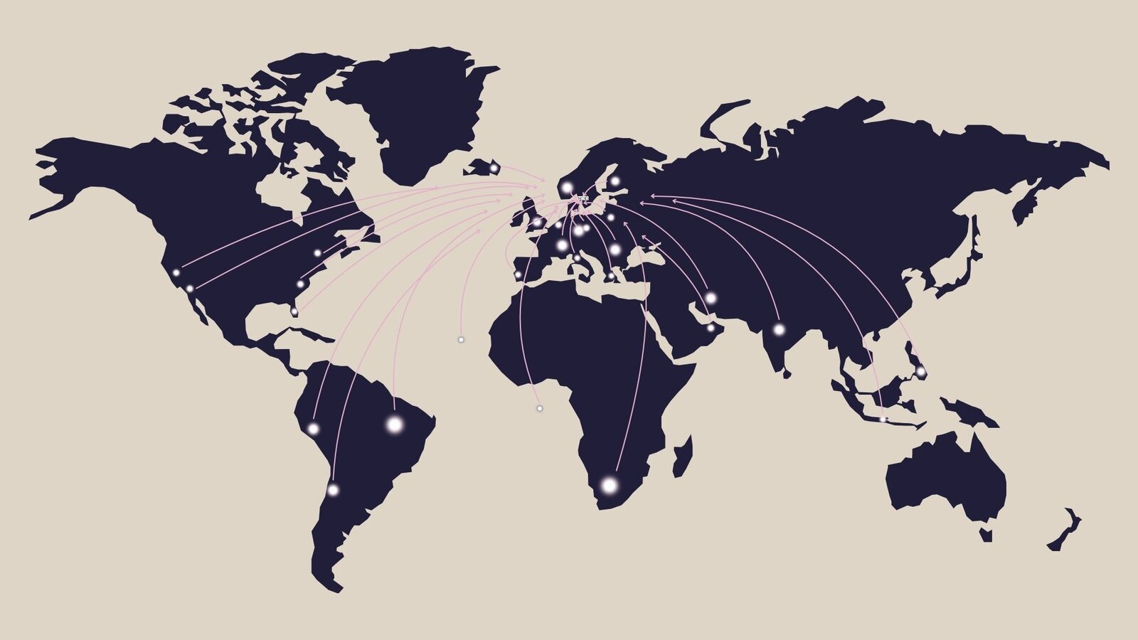 World map showing international clients travelling to Noid Health in Sweden